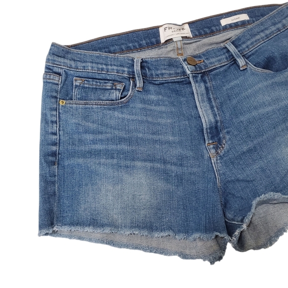 FRAME Le Cutoff Denim Jean Shorts 30 Raw Fray Hem Blue Mid Rise Casual Summer - Picture 4 of 16